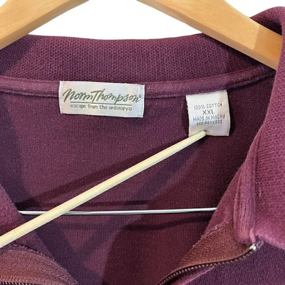 Norm Thompson Quarter Zip Mens Sweater Size XXL Burgundy 100% Cotton Long Sleeve - Picture 6 of 6